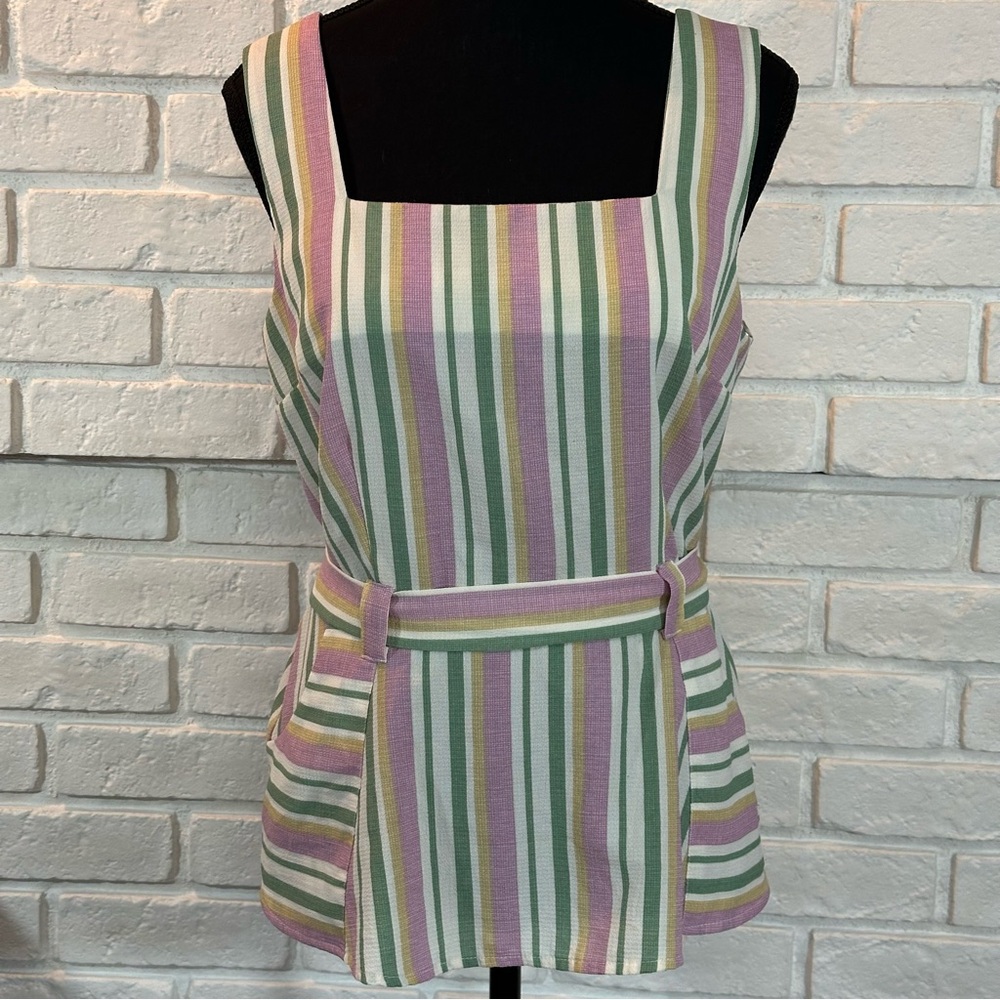 Pastel Sleeveless Top with Peplum and Tie Detail and square neckline Size L